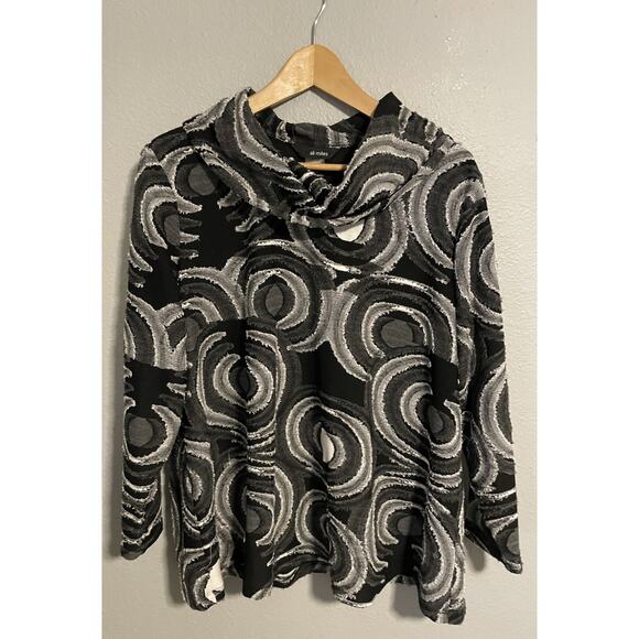 Ali Miles Women Tunic Large Abstract Print Button Up Wire Collar Artsy Lagenlook - Picture 1 of 8